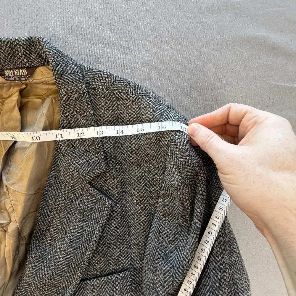 Bill Blass Sport Coat Mens 42 Gray Wool Herringbone Tweed Elbow Patch Blazer